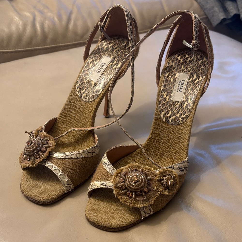 Prada Snakeskin and Beige Heels